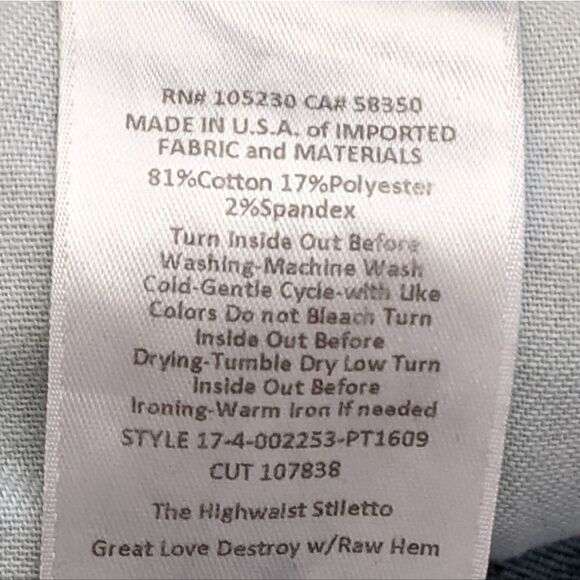 Current/Elliott Women's The High Waist Stiletto Skinny Raw Hem Size 25 - Picture 5 of 6